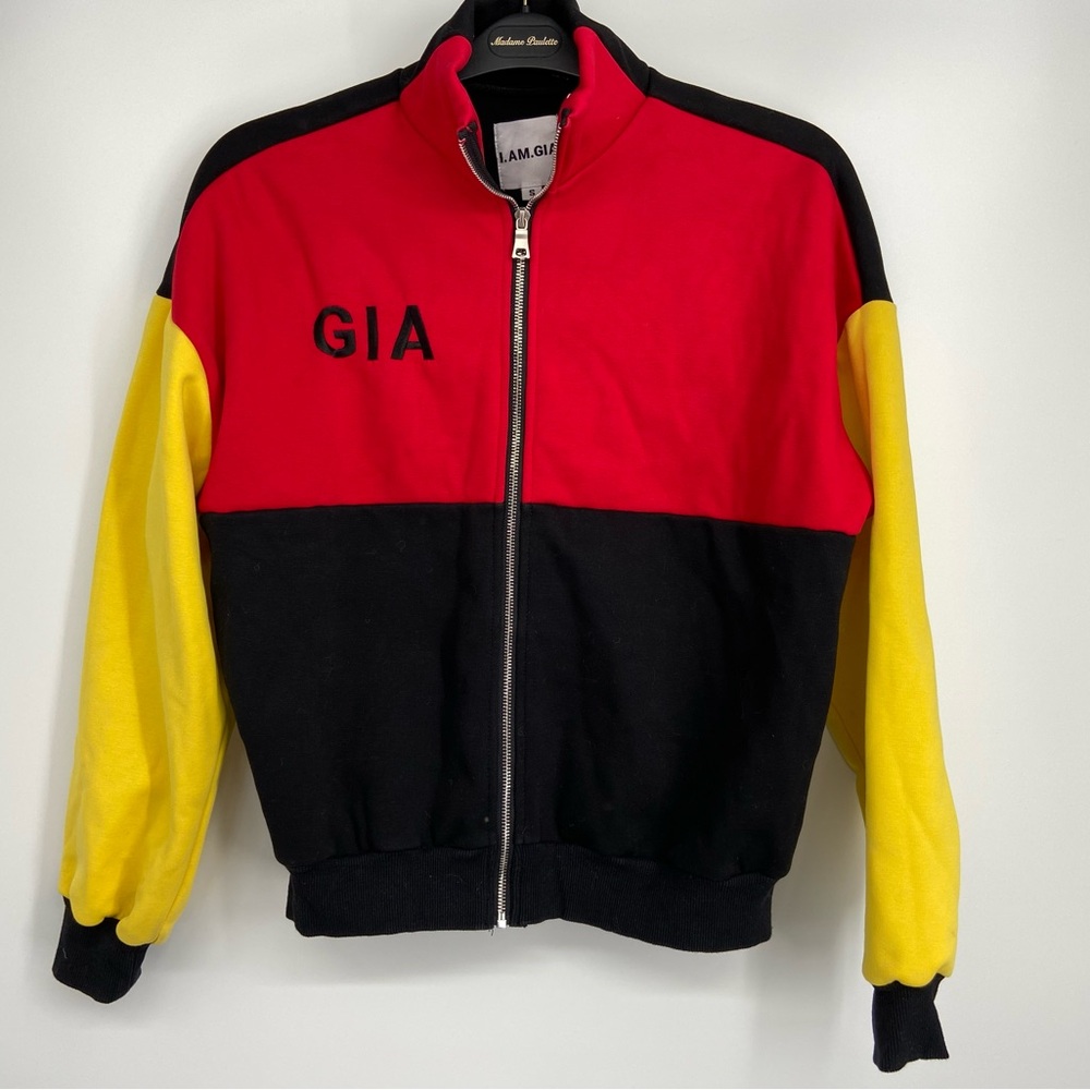 I.Am.Gia Color Block Pattern Bomber Blaster Jacket‎ black yellow red, size Small